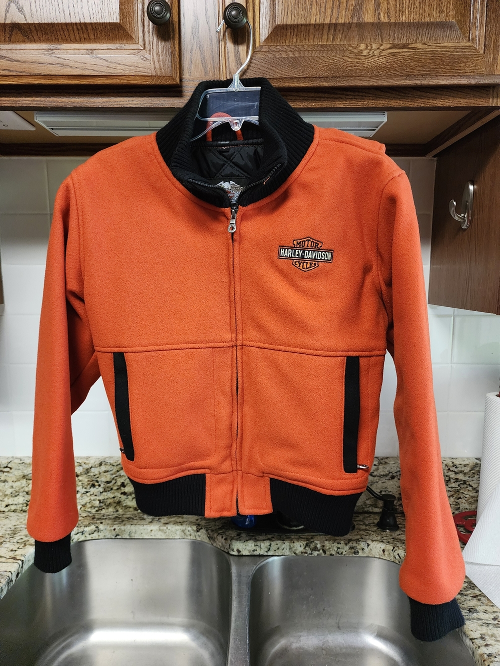 Harley-Davidson Orange and Black Bomber Wool Jacket